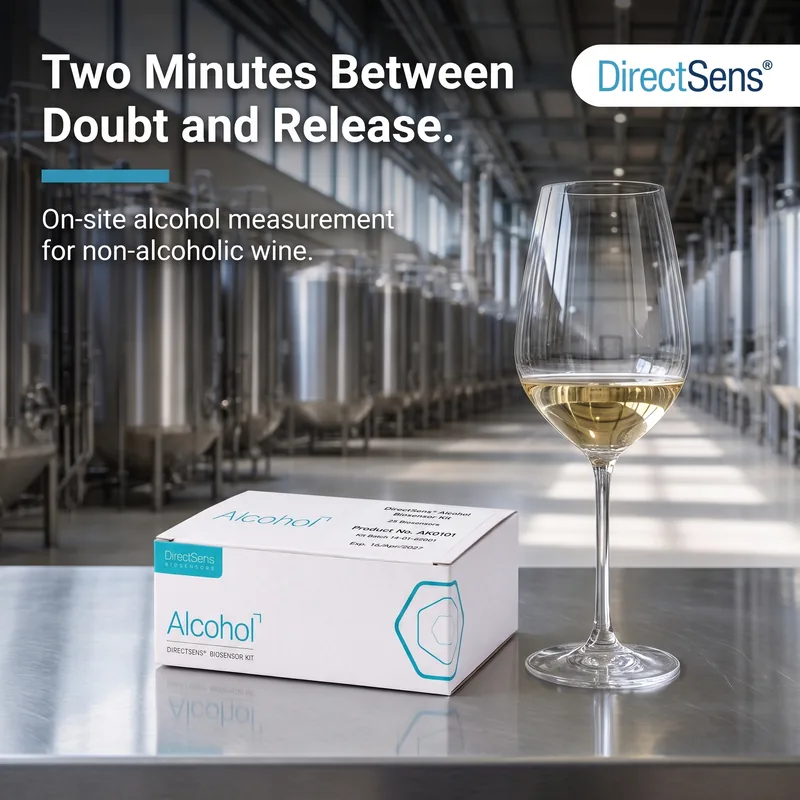 Product and a glass of white wine in a hall of steel tanks